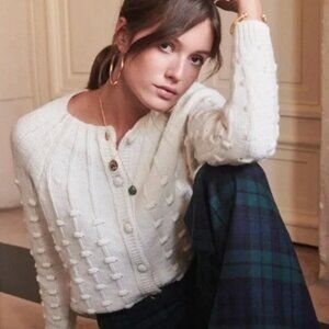 Sezane Cream Ecru Textured Bobble Knit Wool Cashmere Elmut Cardigan Sweater S